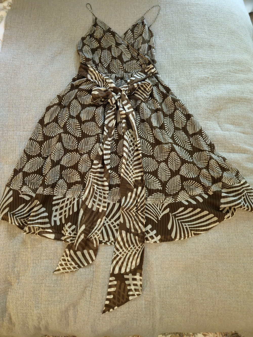 Tommy Bahama NWOT Silk Cotton Tropical Dress 2 Border Hem Midi Double Wrap Sash - Picture 3 of 17